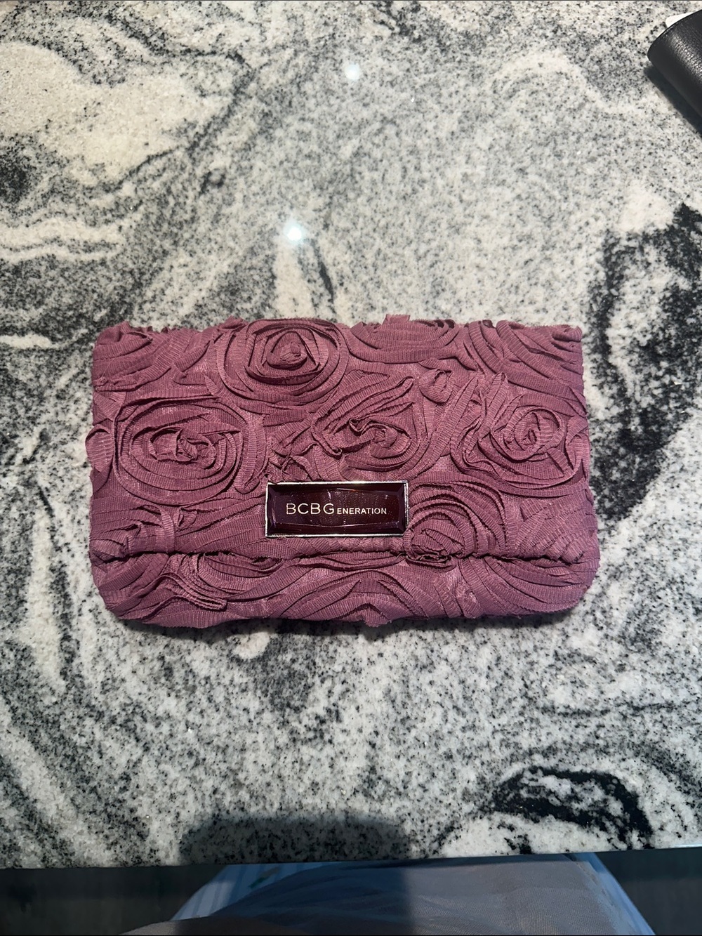 BCBGeneration Rose-Embellished Mauve Clutch